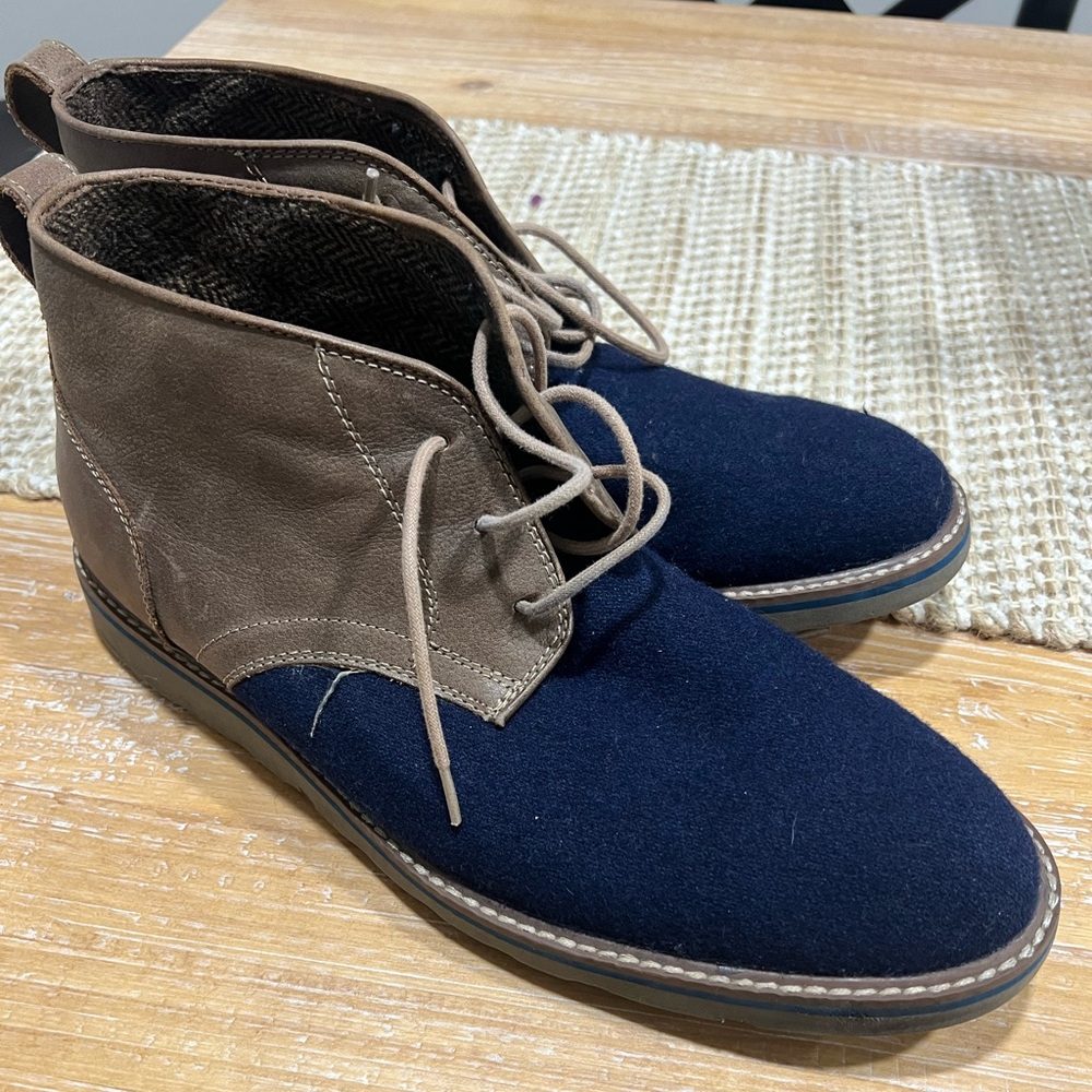 Florsheim Navy and Leather Navigator Boots. 11D but fits like a men’s 12